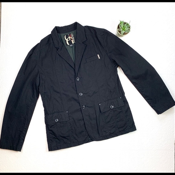 Vintage Guess Jacket Black Cotton Blazer XXL - Picture 2 of 8
